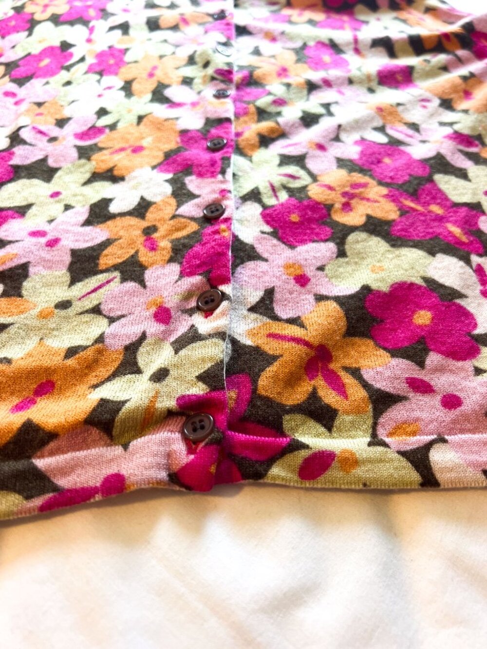Garnet Hill Cardigan Floral Wool Cardigan Sweater Career Wear Retro size Small - Picture 5 of 9